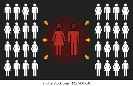 Conceptual Illustration of Spreading of Covic-19 Virus - Vector Illustration