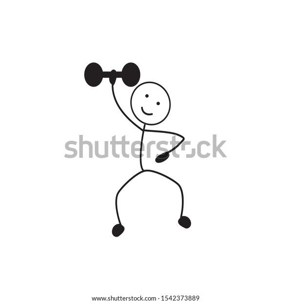 Conceptual Illustration Stick Man Lifting Dumbbells Stock Vector ...