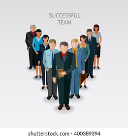 conceptual illustration of successful team of business people in flat design style
