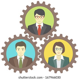 Conceptual illustration of the teamwork in the form of rotating gear wheels
