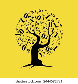 Conceptual illustration of a tree with binary digits as its leaves