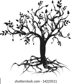Conceptual illustration of the tree of life. One Color.