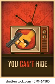 Conceptual illustration with tv and gun. Vector illustration.