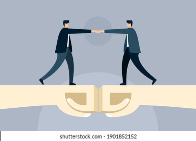 Conceptual illustration of two businessmen doing bro fist bumps.