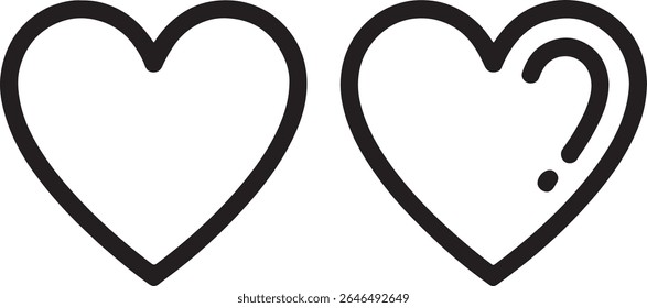 Ilustração conceitual de dois corações representando o amor e questionando o amor em um design minimalista preto e branco