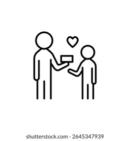 Conceptual Illustration Of Two People Exchanging A Box With Heart