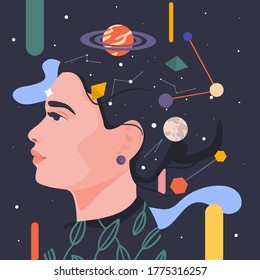 Conceptual illustration - the universe within us. Modern vector illustration.