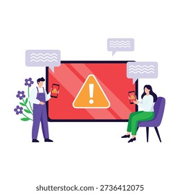 Conceptual illustration of users experiencing system errors and digital alerts across multiple devices. Highlights issues with notifications, online safety, and technical problems.