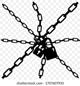 Conceptual Illustration, Vector Silhouette Locked with various Size of Chain and Two Padlock, element for your design, at transparent effect background
