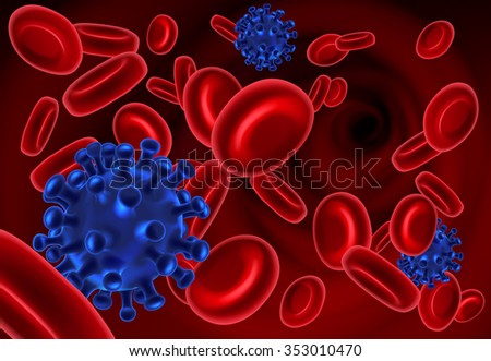 A conceptual illustration of Virus or bacteria and red Blood Cells