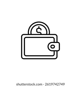 Conceptual Illustration: Wallet with Coin in Outline Style for Financial Theme