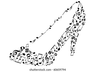 Conceptual illustrations of a shoe with music notes