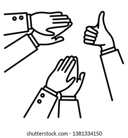 Conceptual image of 3 business people clapping hands and showing thumbs up as a symbol of admiration.