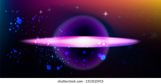 Conceptual image of black hole, time and space distortion. Abstract space background with nebula and stardust.