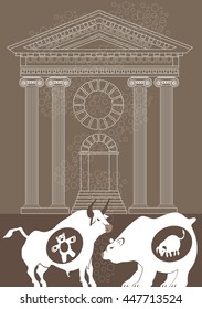 Conceptual image of bull and bear pregnant. Every crisis brings opportunity, every success conceals a crisis