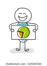 Conceptual image with cartoon stickman showing graph icon. Vector.
