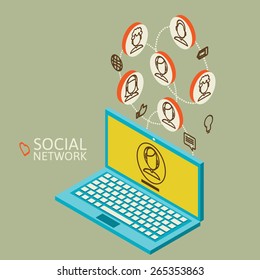 Conceptual image with communication icons. Flat isometry, vector illustration eps 10