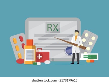 Imagen conceptual de un médico sobre el fondo de varios objetos.