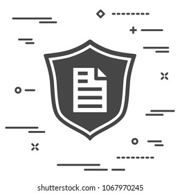 conceptual image of document protection on a personal computer. flat shield with paper page icon on a white background