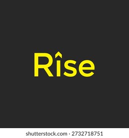Conceptual image featuring the word 'Rise' in vibrant yellow text with an upward arrow accent, set against a dark gray background. Symbolizes growth, progress, and success.
