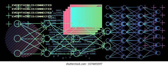 Conceptual image of feedforward artificial neural network, connectionist systems.