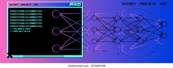 Conceptual image of feedforward artificial neural network, connectionist systems.