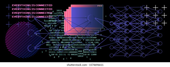 Conceptual image of feedforward artificial neural network, connectionist systems.