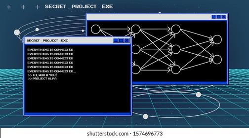 Conceptual image of feedforward artificial neural network, connectionist systems.