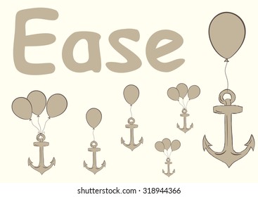 Conceptual image with flying anchors on balloons