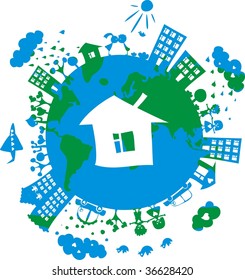 conceptual image of a globe with icon of a house on