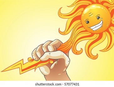 conceptual image of humanity using solar power