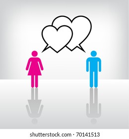 Conceptual image of Man and Woman love talk. Vector.