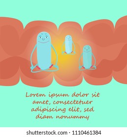 Conceptual Image of Probiotics in Lotus Posture, Meditating in the Human Bowel with Irritable Syndrome and Causing Sedative Impact. Funny Way of Imaging Probiotics Effect on the Human Intestine