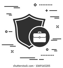conceptual image of protection of individual business case (portfolio). flat shield with briefcase icon on a white background