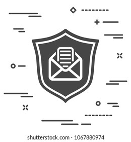 conceptual image of protection of personal correspondence by e-mail. flat shield with envelope and paper icon on a white background