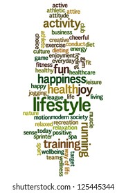 Conceptual image of tag cloud containing words related to healthy lifestyle. Also available as raster.