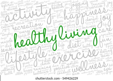 Conceptual Image Of Tag Cloud Containing Words Related To Active Life And Healthy Lifestyle. Words 