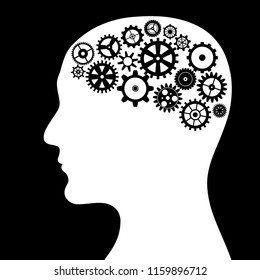 Conceptual image - thought process. Head of a man with gears in the shape of the brain. EPS8