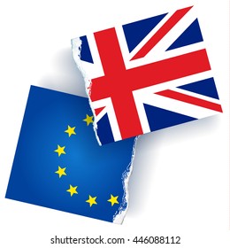Conceptual image of torn United Kingdom and European union flags. Vector illustration