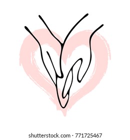 Conceptual image of two hands forming a heart. Vector image of hand-drawn isolated on white.