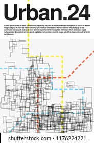 Conceptual image of urban communication grid. Modern geometric vector illustration. Simple schematic abstract city plan. Template for a poster. Element of design.