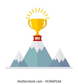Conceptual image of victory. Cup of leader. The victory in the competition. Honors strongest party competition.Cartoon flat vector illustration. Objects isolated on a background. 
