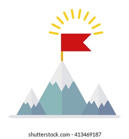 Conceptual image of victory. Flag of leader. The victory in the competition. Honors strongest party competition.Cartoon flat vector illustration. Objects isolated on a background. 
