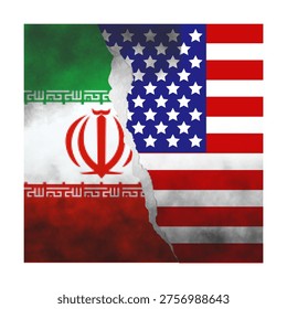 Conceptual image of war between Israel and Iran, using flag and silhouette