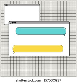 Conceptual image of web design, social media and communication. Speech bubbles in messenger on squared background.