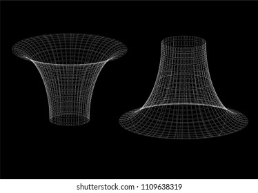 Conceptual image of wormholes in time and space on dark background. Vector illustration.