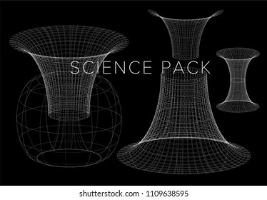 Conceptual image of wormholes in time and space on dark background. Vector illustration.