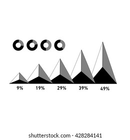 Conceptual infographic pyramid or triange chart set | modern flat design illustration of infographics elements black on white background