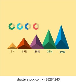 Conceptual infographic pyramid or triange chart set | modern flat design illustration of infographics elements colorfu on yellow background