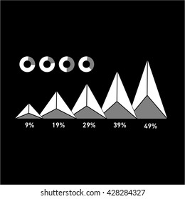 Conceptual infographic pyramid or triange chart set | modern flat design illustration of infographics elements white on black background